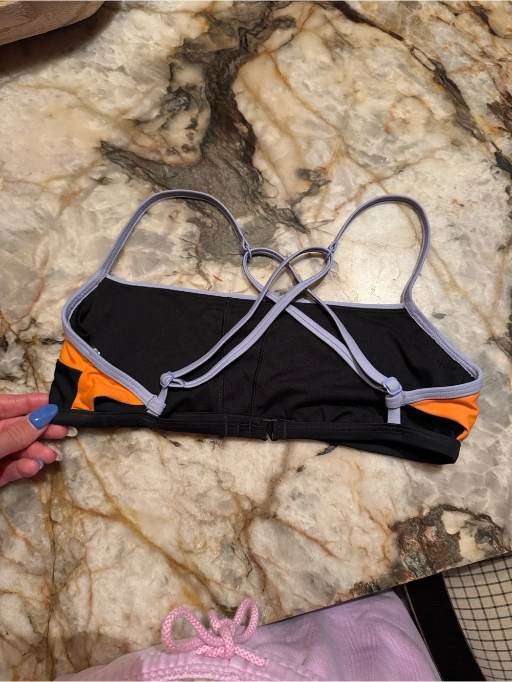 Prana Lavender, Orange & Black Strappy Colorblock Bikini Top